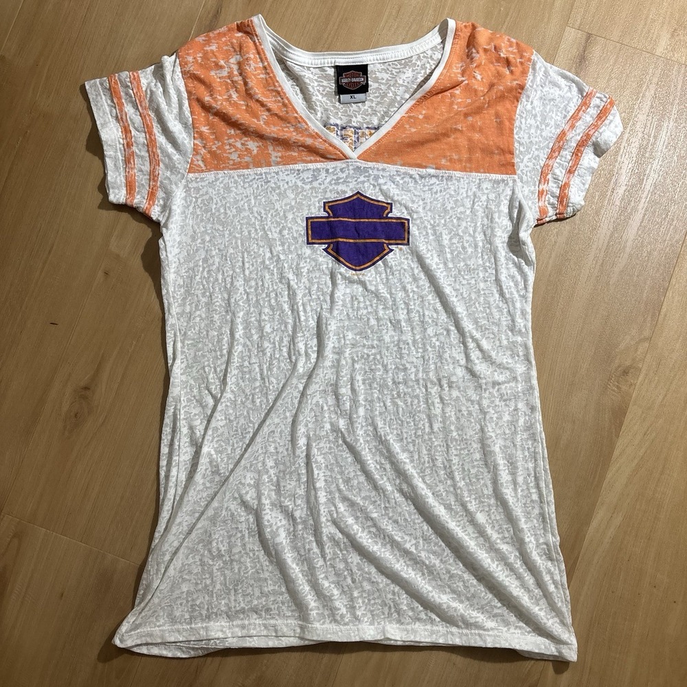 Womens Harley Davidson Myrtle Beach V Neck Tshirt XL Sheer 2013‎